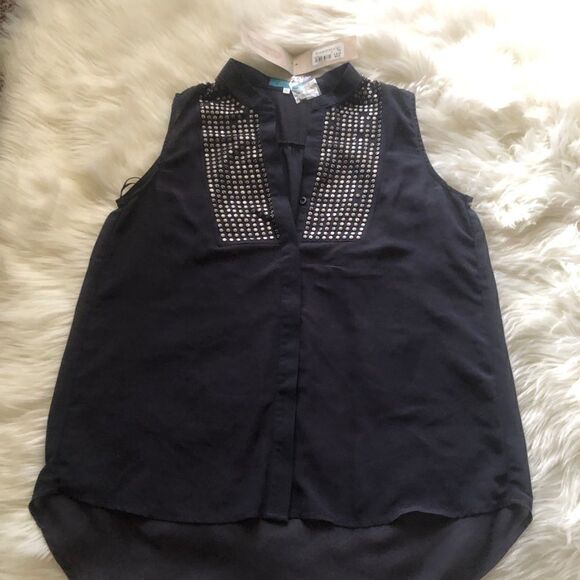 NWT Francescas Navy Embellished Tank Medium - Picture 3 of 3